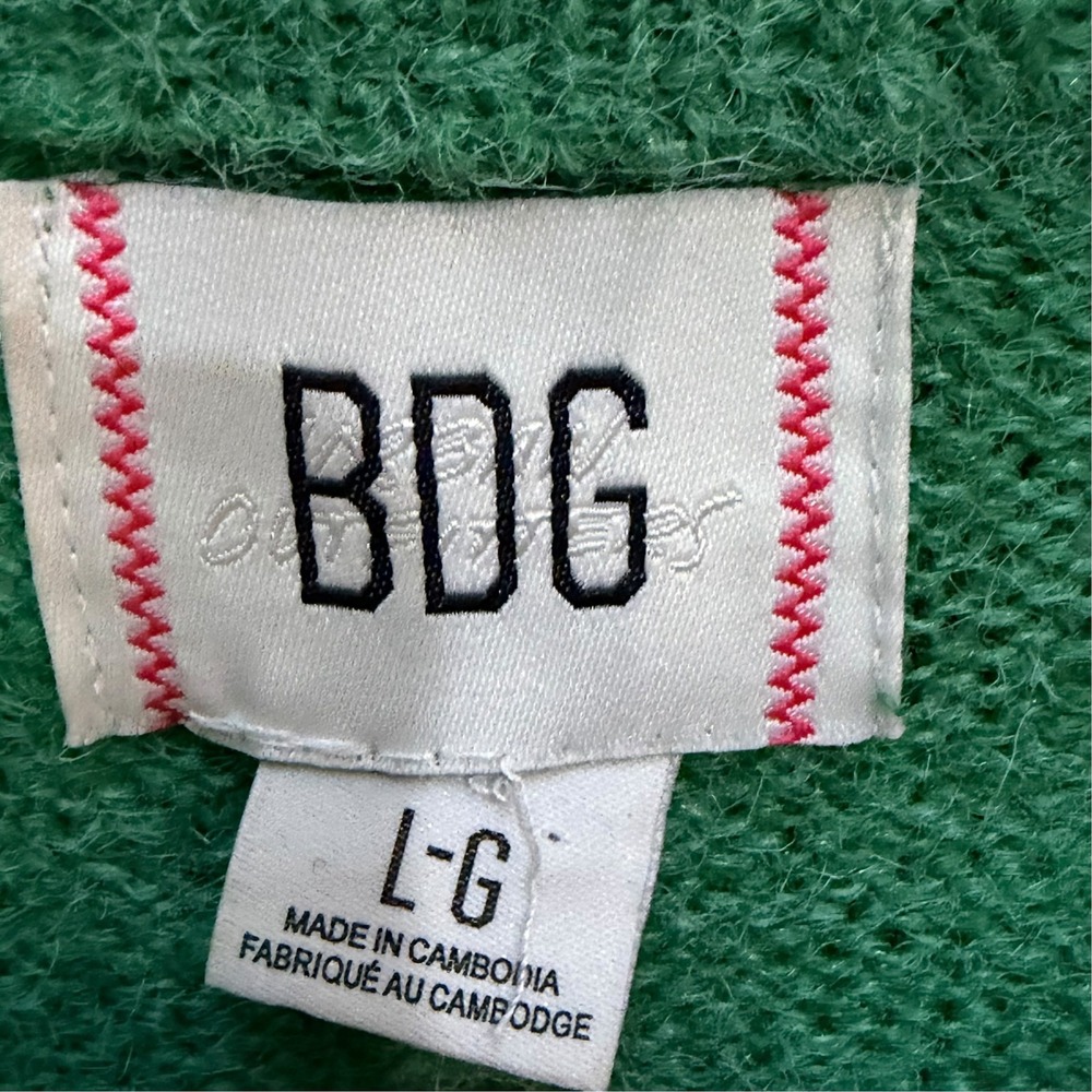 BDG Sweater Women L Green Wolf Intarsia Knit Crew Neck Oversized Pullover Indie - Picture 4 of 6